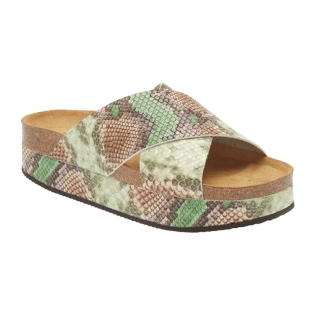 Free People Sidelines Leather Flatform Sandal Green Size 9.5 US NWT $98 MSRP
